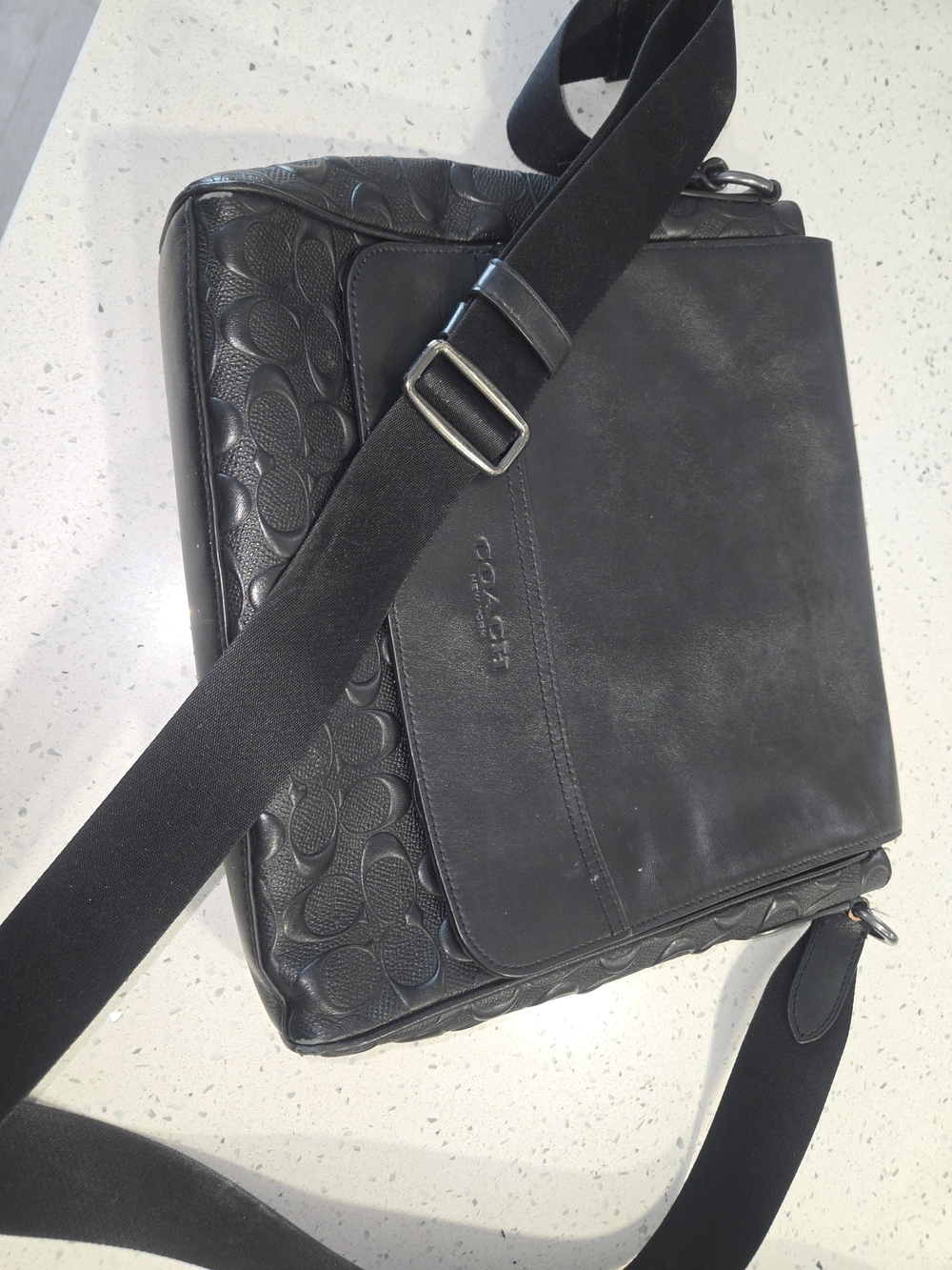 Coach Black Leather Signature-Print Messenger Bag